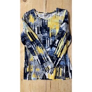 Christopher & Banks Womens Medium Blue Yellow Abstract Geometric Long Sleeve Tee